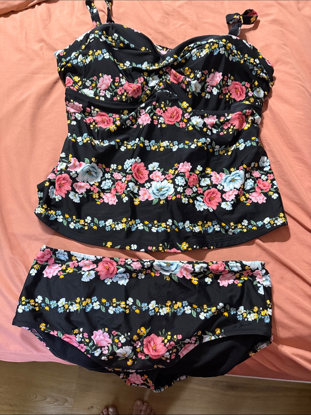 Black Floral Tankini Set- top 3XL bottoms XL